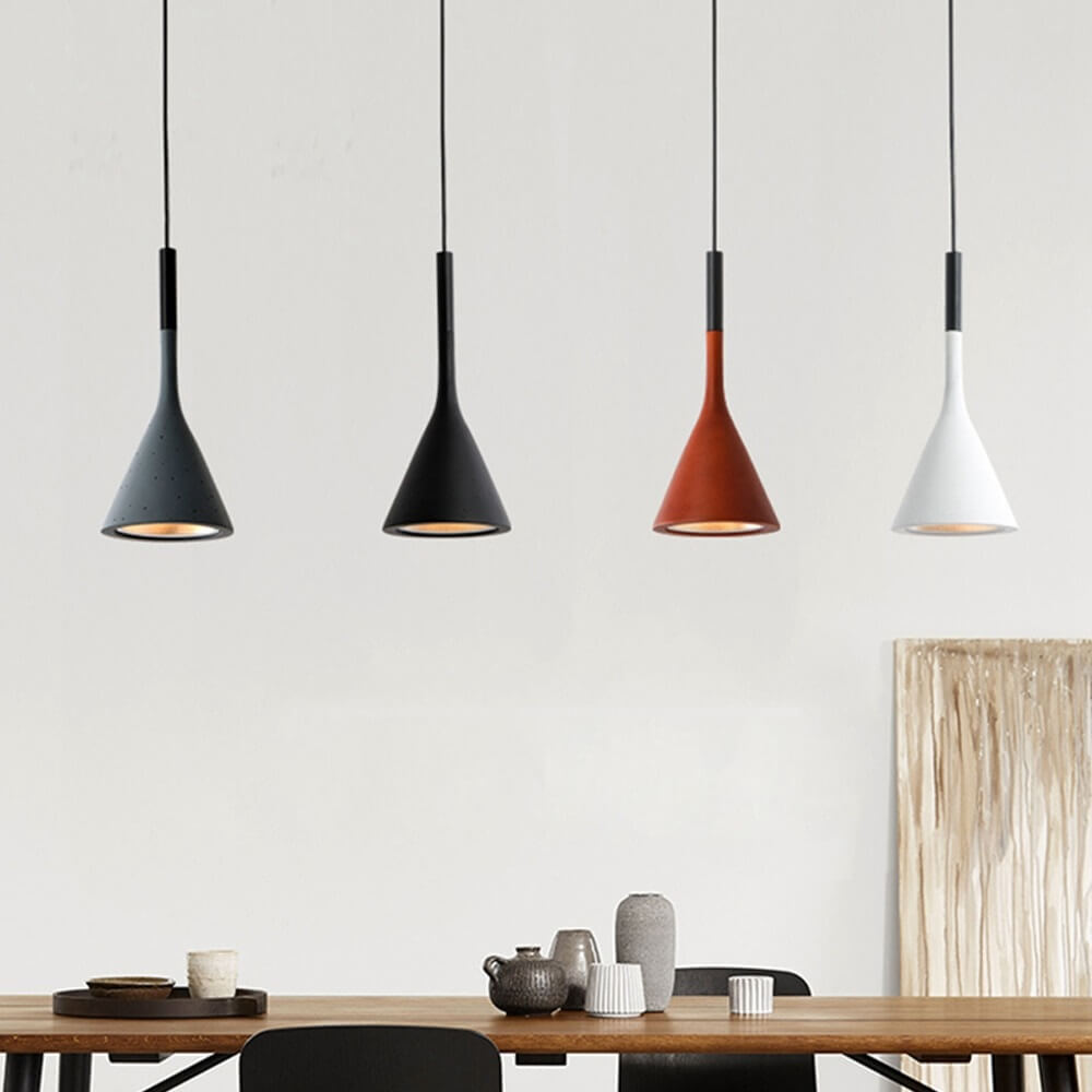 Hanging lamp in wood and aluminum in a modern Nordic bottle design