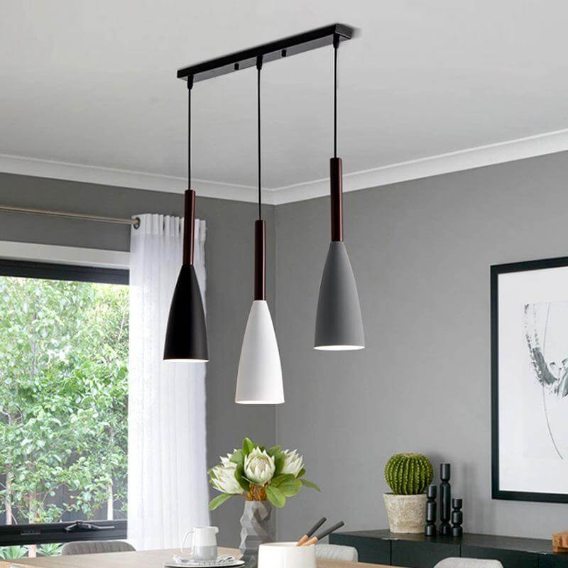 Hanging lamp in wood and aluminum in a modern Nordic bottle design